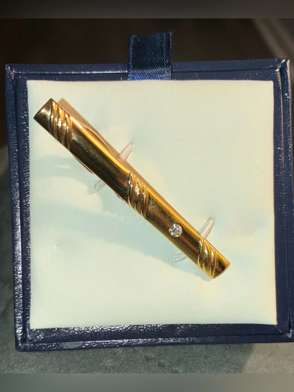 Stafford Gold-Tone Tie Clip with Clear Accent